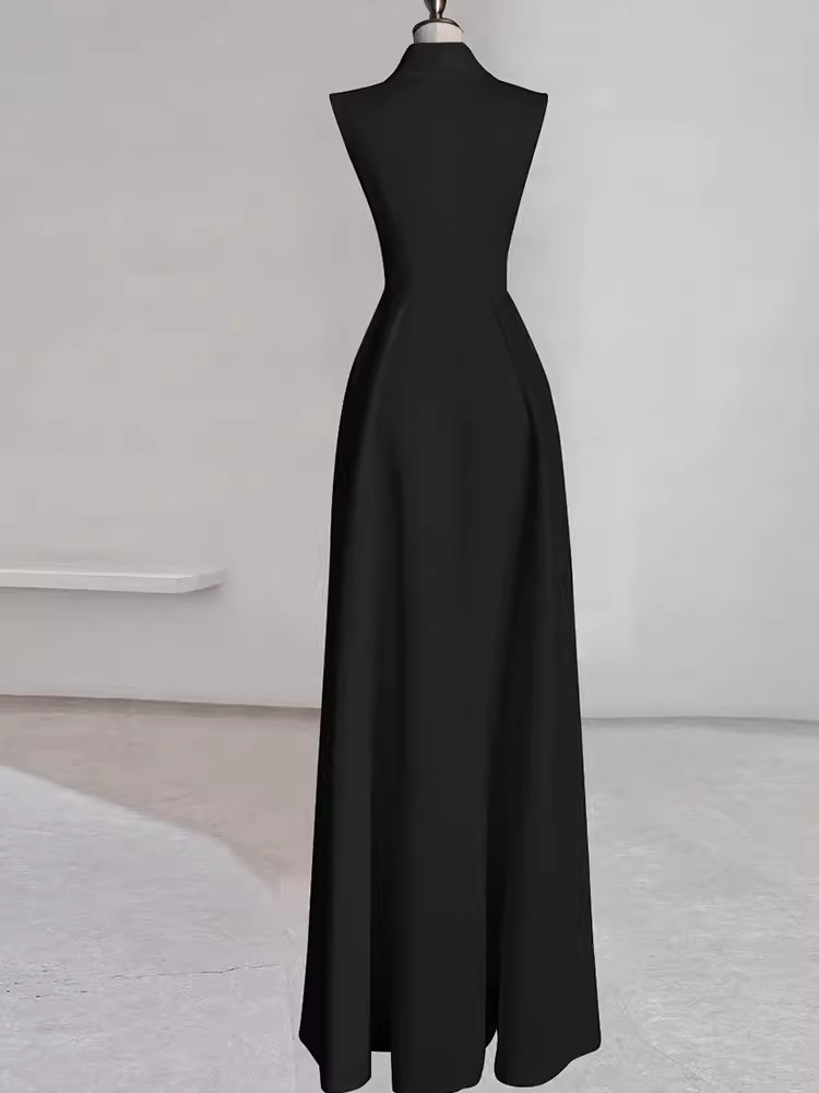 Sexy A line Black Satin Party Dresses Long Prom Dresses