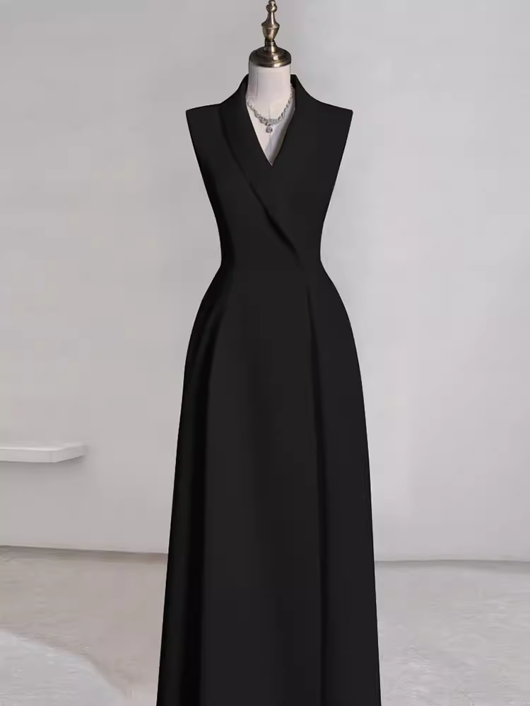 Sexy A line Black Satin Party Dresses Long Prom Dresses