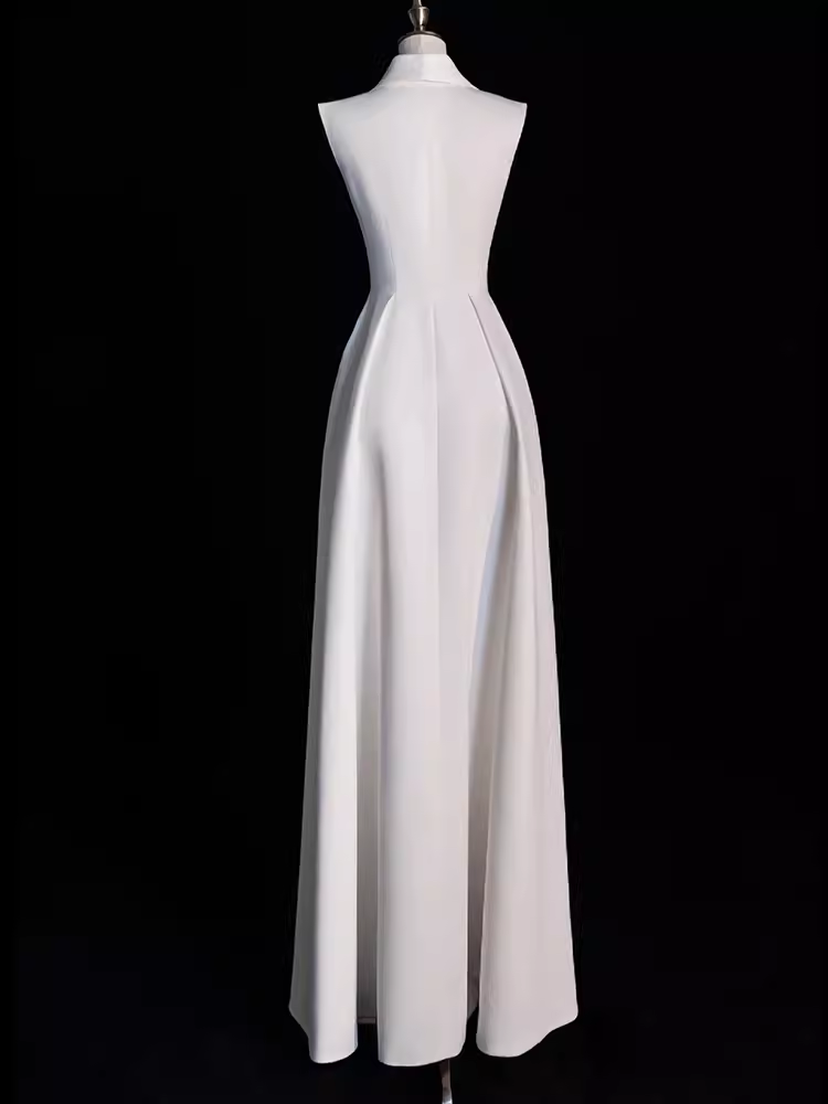 Sexy A line Satin Party Dresses Long White Prom Dresses