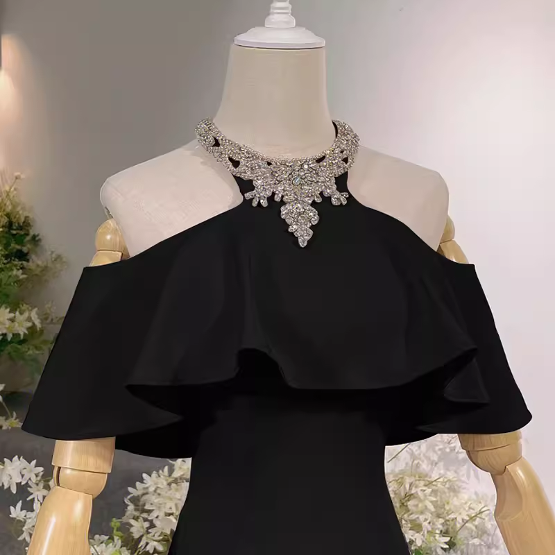 Elegant Mermaid Black Long Prom Dresses Formal Evening Dress