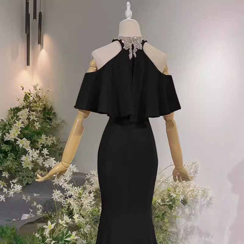 Elegant Mermaid Black Long Prom Dresses Formal Evening Dress