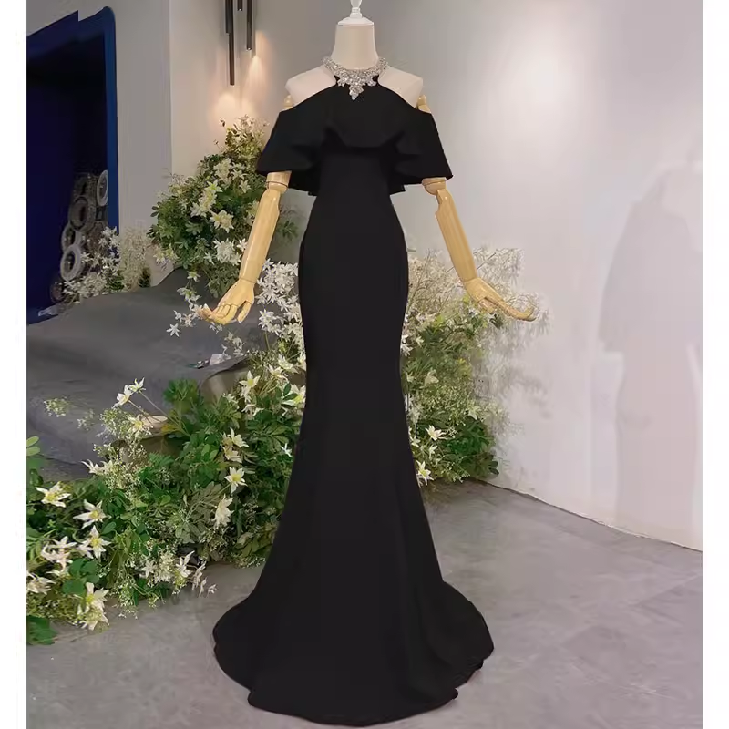 Elegant Mermaid Black Long Prom Dresses Formal Evening Dress