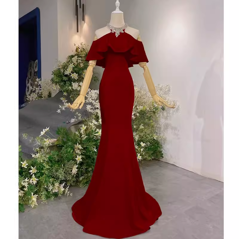 Elegant Mermaid Red Long Prom Dresses Formal Evening Dress