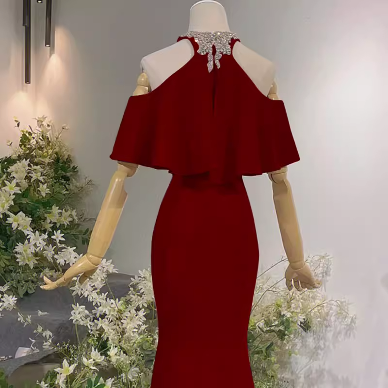 Elegant Mermaid Red Long Prom Dresses Formal Evening Dress