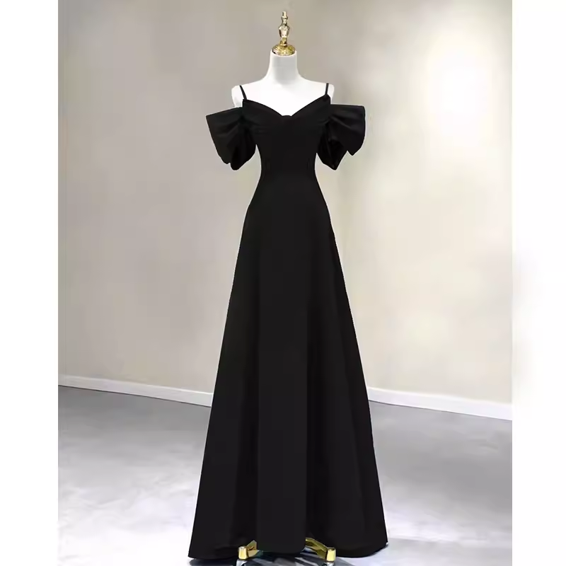 Elegant A line Black Long Prom Dresses Formal Evening Dress