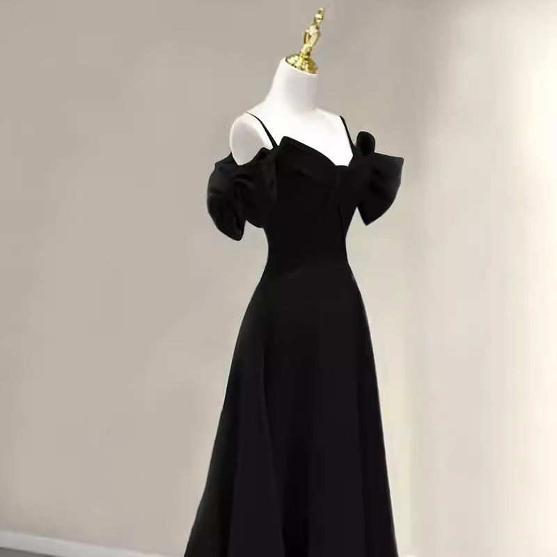 Elegant A line Black Long Prom Dresses Formal Evening Dress