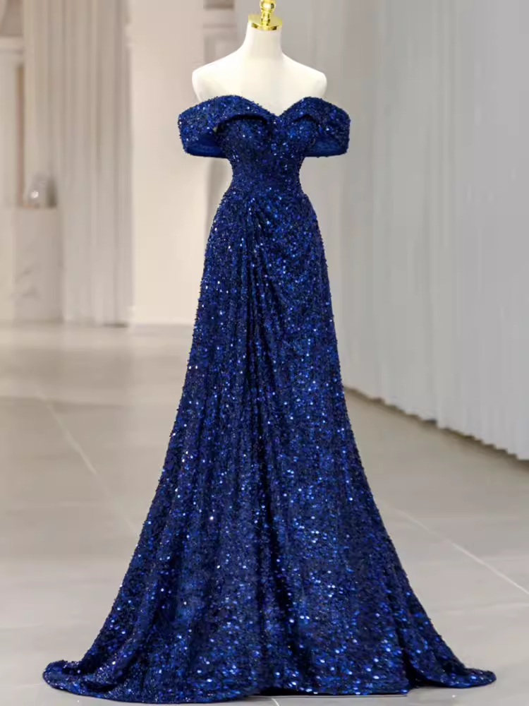 Elegant A line Off The Shoulder Royal Blue Prom Dresses Formal Evening Dress