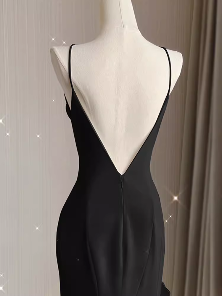 Sexy A line Long Senior Chiffon Black Prom Dress Formal Dress