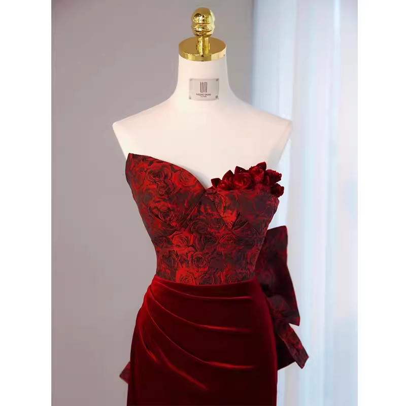 Sexy Sheath Long Senior Burgundy Velvet Prom Dress Formal Dress