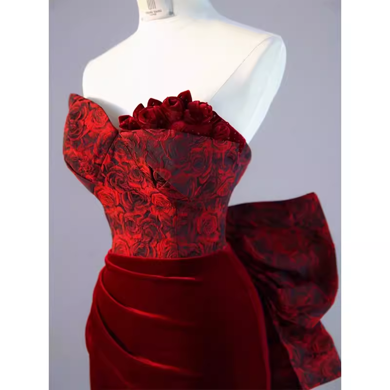 Sexy Sheath Long Senior Burgundy Velvet Prom Dress Formal Dress