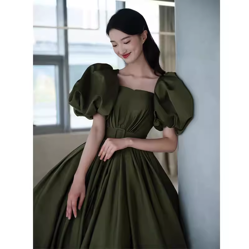 Modest A line Short Sleeves Long Senior Green Prom Dress Formal Dress