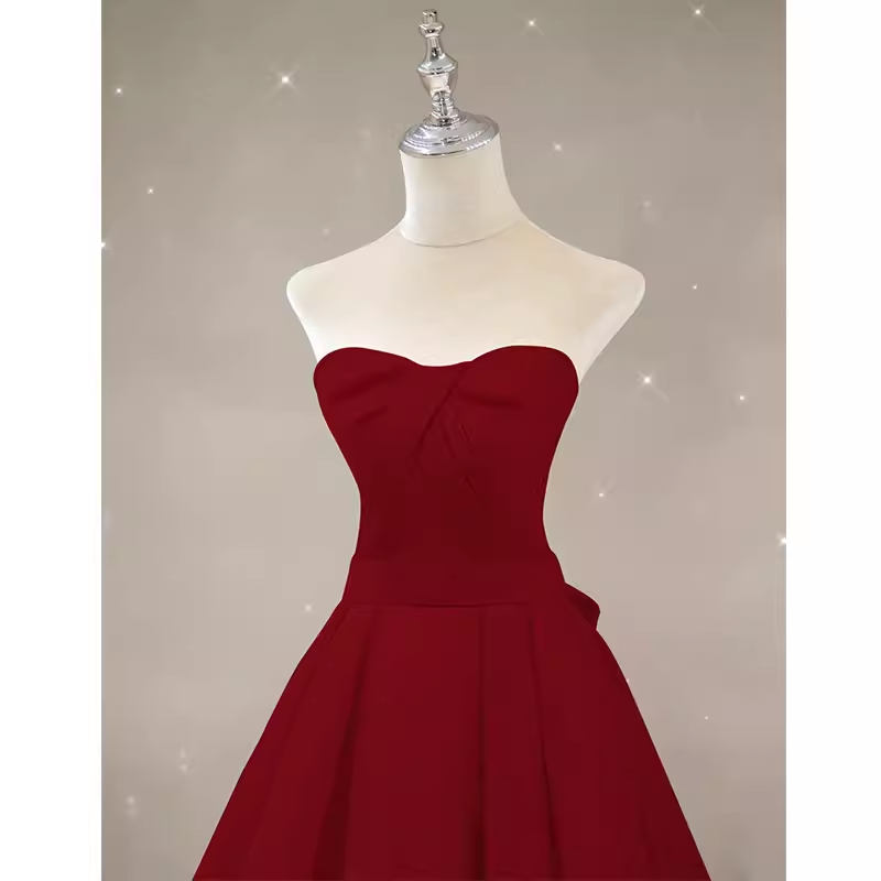Simple A line Strapless Long Red Prom Dress Evening Dress