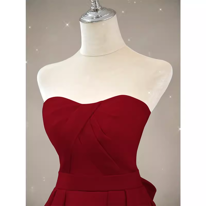 Simple A line Strapless Long Red Prom Dress Evening Dress