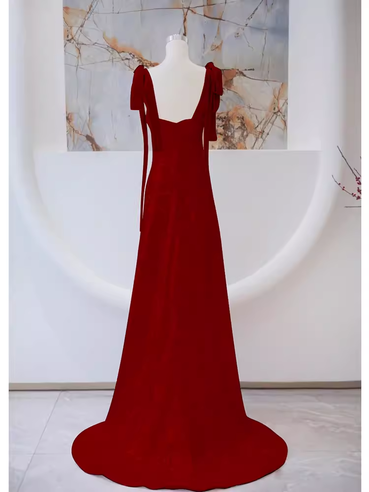 Simple A line Straps Long Red Prom Dress Evening Dress