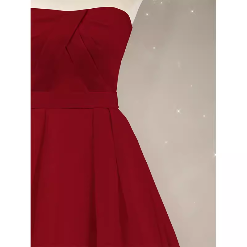 Simple A line Strapless Long Red Prom Dress Evening Dress
