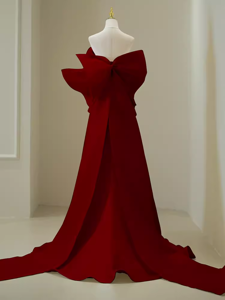 Simple Mermaid Strapless Long Red Prom Dress Evening Dress