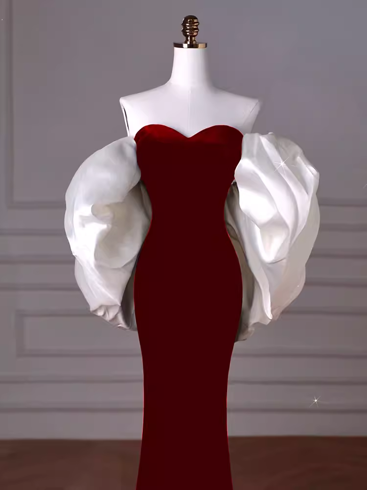 Mermaid Strapless Red Prom Dress Long Party Dresses