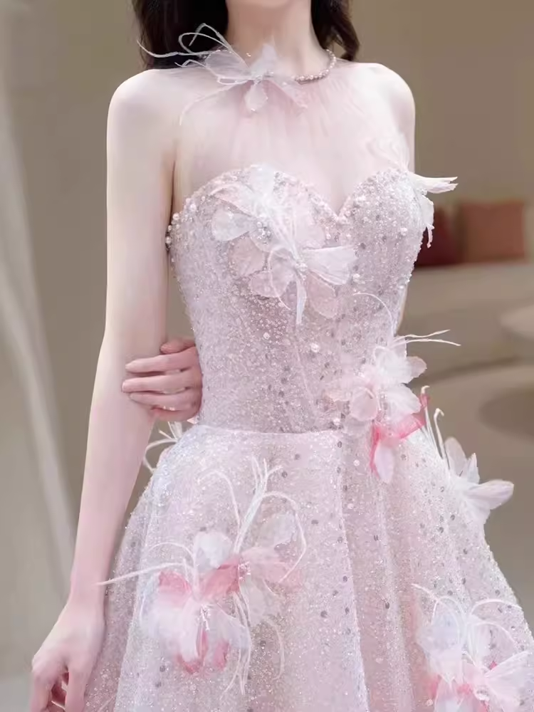 Princess Pink Sequin Long Prom Dress Party Dresses