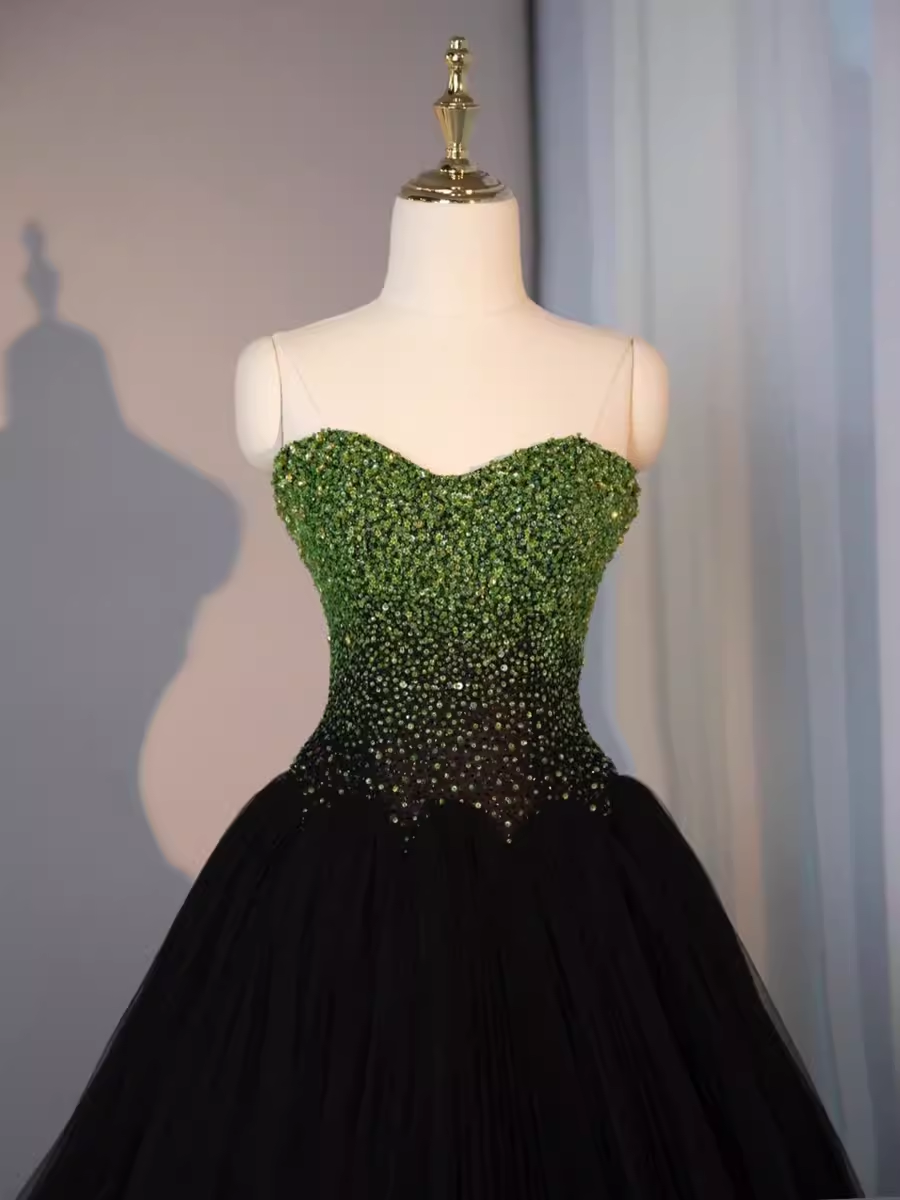 Ball Gown Sweetheart Tulle Black Prom Dresses Evening Dress