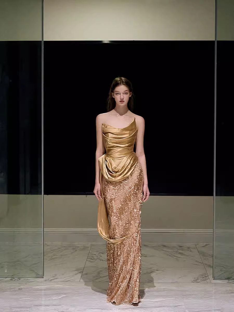 Mermaid Strapless Sequin Prom Dresses Evening Dress