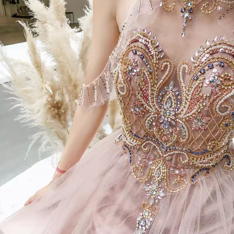 Simple A Line Pink Tulle Prom Dresses Evening Dress
