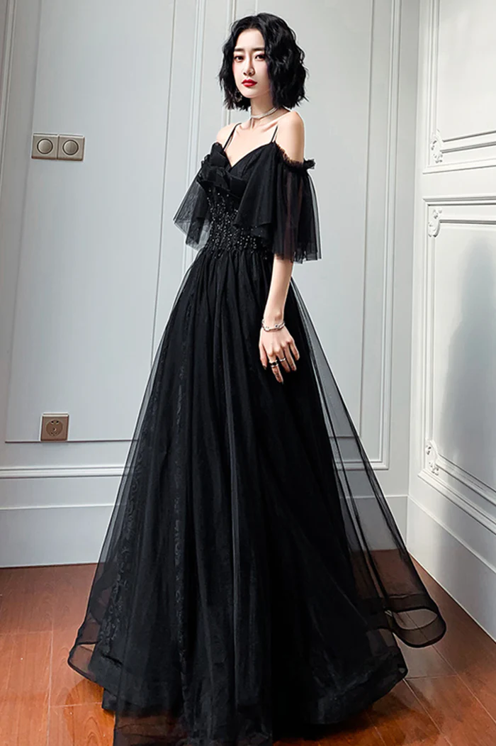 Beautiful Black Off the Shoulder Evening Dress Prom Dresses