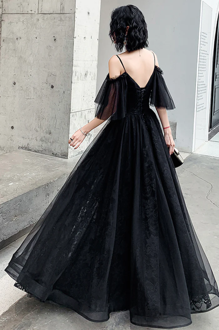 Beautiful Black Off the Shoulder Evening Dress Prom Dresses