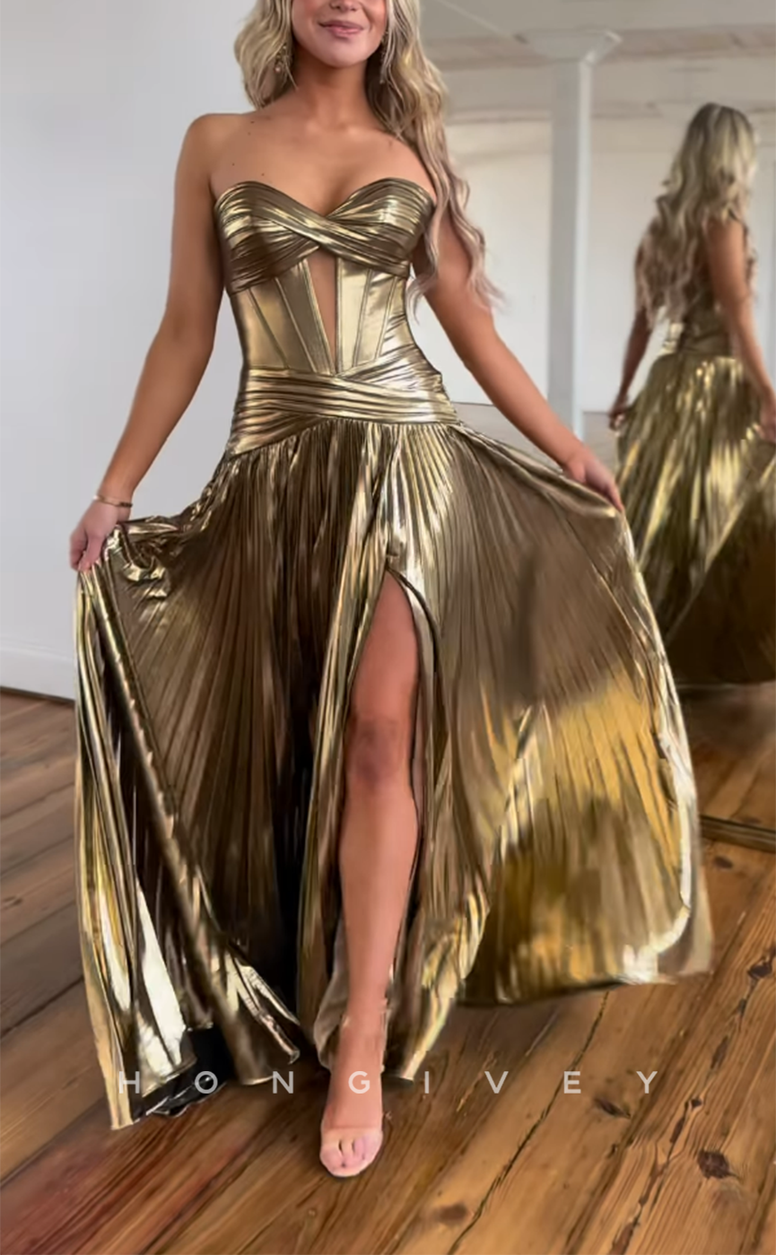 L2811 - Sweetheart Strapless Sleeveless Empire With Side Slit Party Prom Evening Dress - Fashionpara