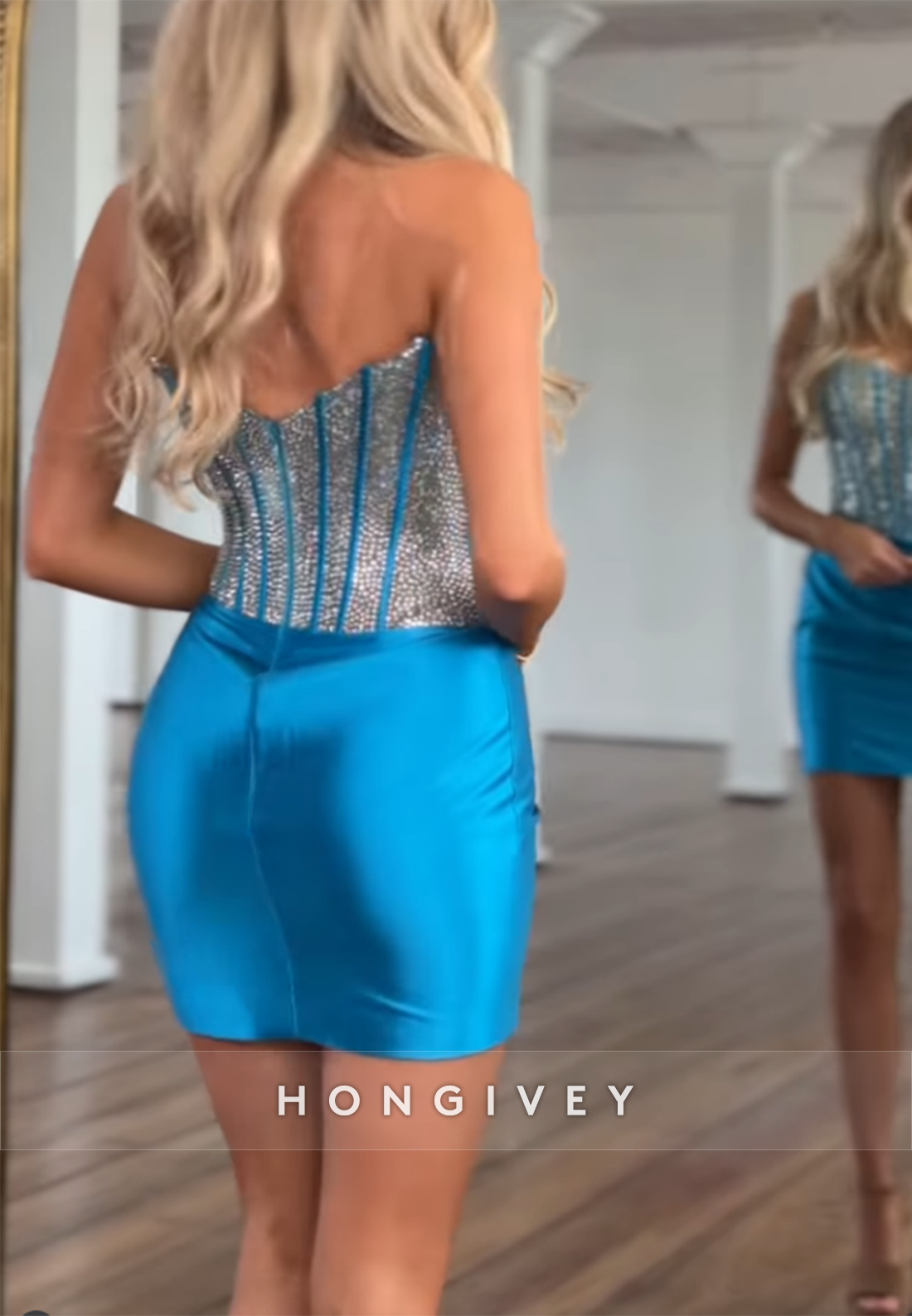 Satin V Back Strapless Pleated Sheath Sleeveless Mini Homecoming Dresses
