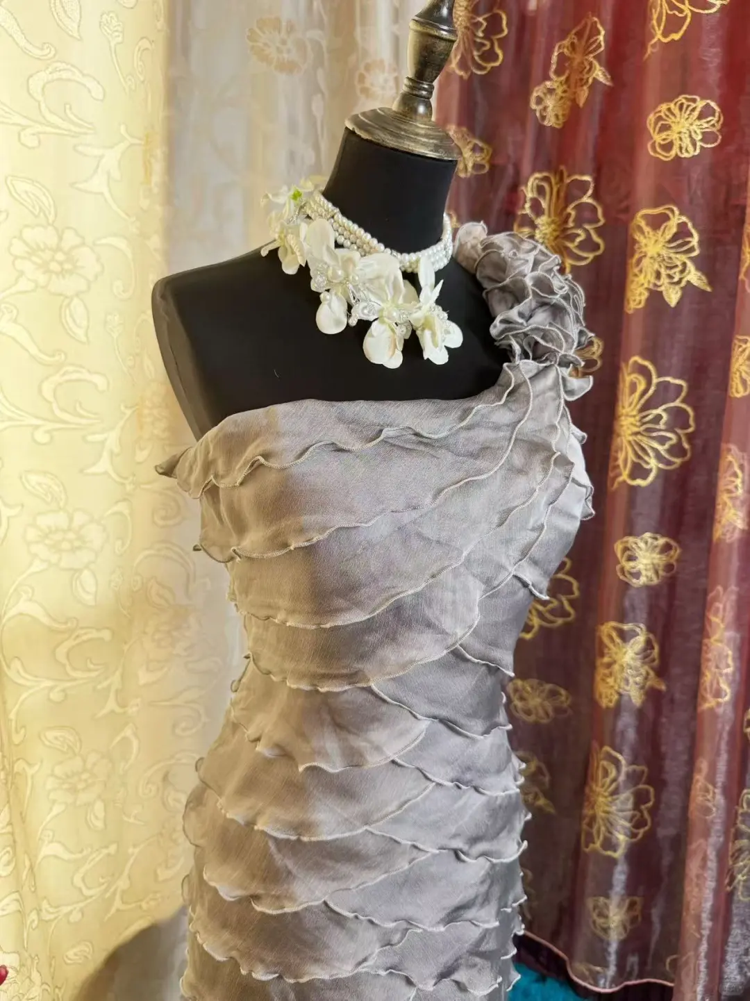 Vintage One Shoulder Gray Chiffon Sheath Cocktail Dress Formal Graduation Homecoming Dress D454