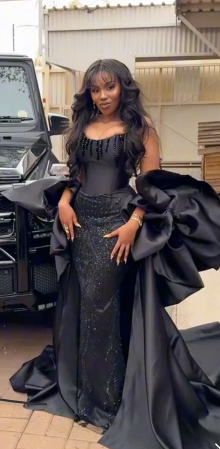 Gorgeous Black Strapless Satin Sequin Beaded Long Prom Dress Formal Birthday Party Dress D1130