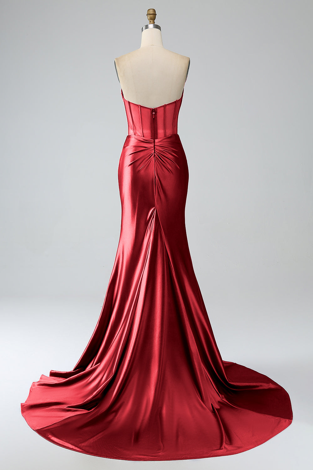 Royal Blue Mermaid Strapless Pleated Corset Long Prom Dress with Slit