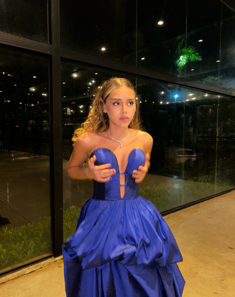 Stylish Royal Blue Strapless Satin Pleated Long Wedding Guest Dress Evening Dress D1546