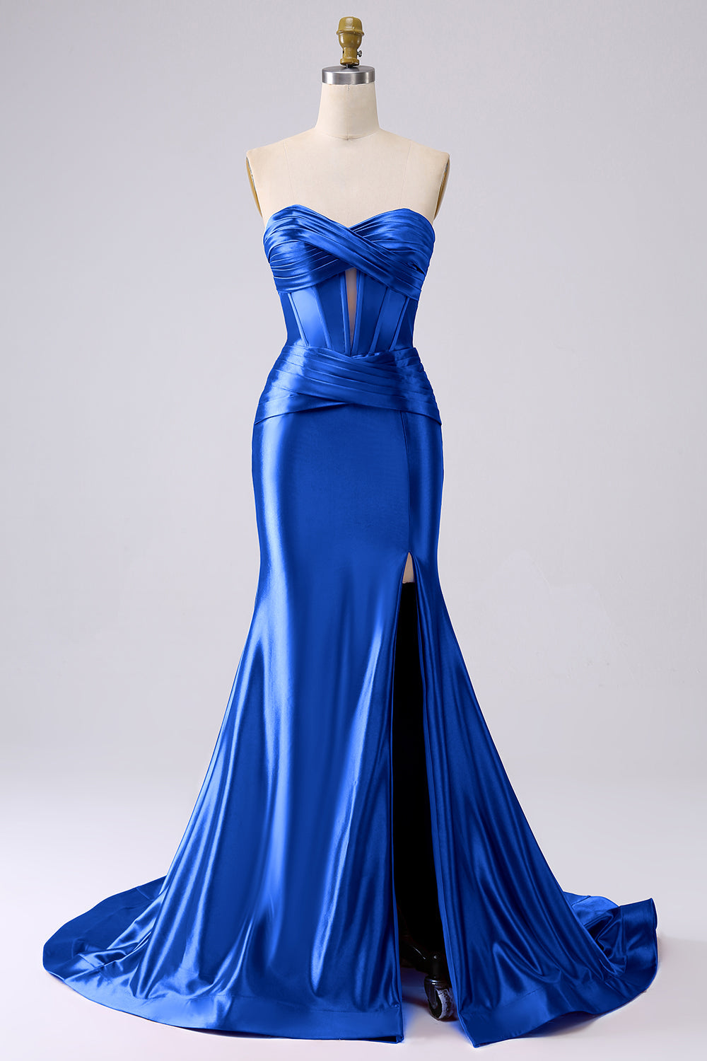 Sparkly Dark Navy Mermaid Sweetheart Corset Long Prom Dress with Slit
