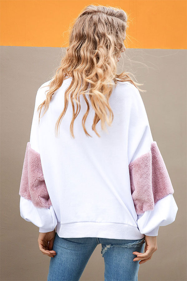 Scoop Rabbit Hair Panel Sweatshirt - Fashionpara