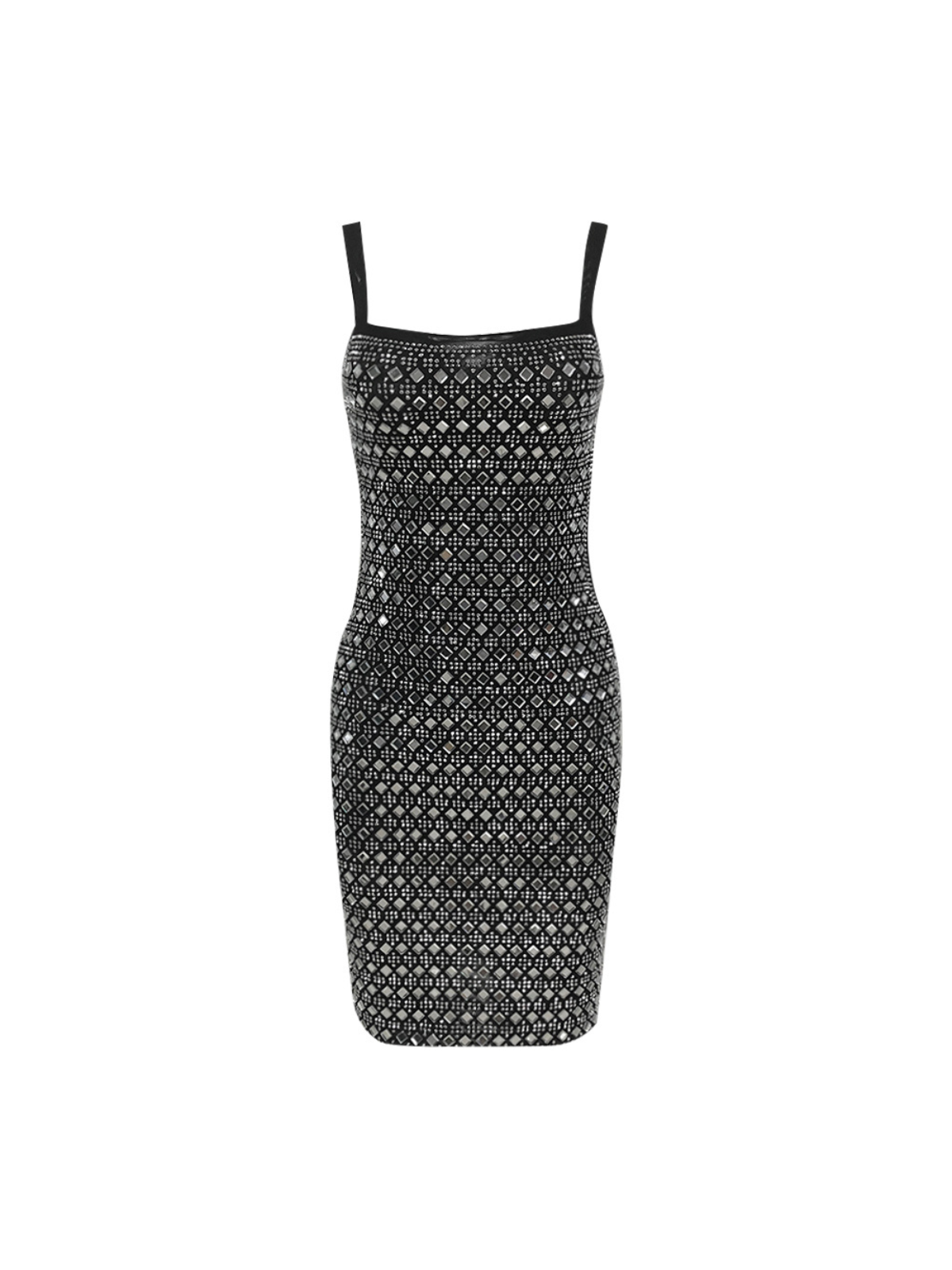 Rhinestone Grid Square Neck Cut Out Back Bandage Mini Dress - View 7
