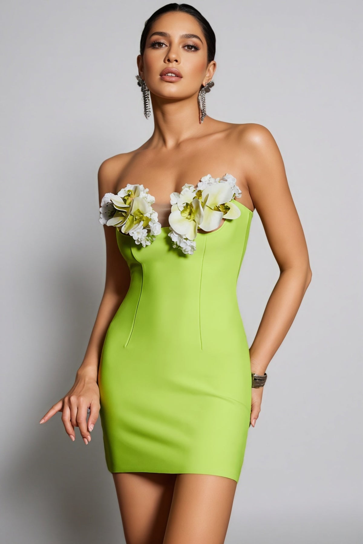 Strapless Bandage 3D Floral Mini Dress