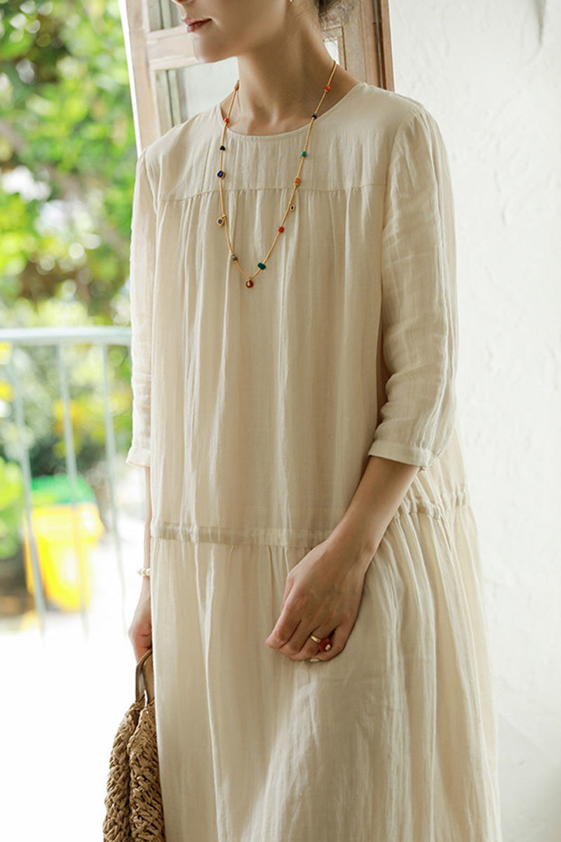 Organza Crew Neck Half Sleeve Tiered A-Line Midi Dress