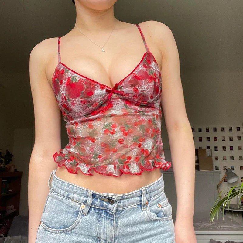 See-Through Ruffled Crop Top