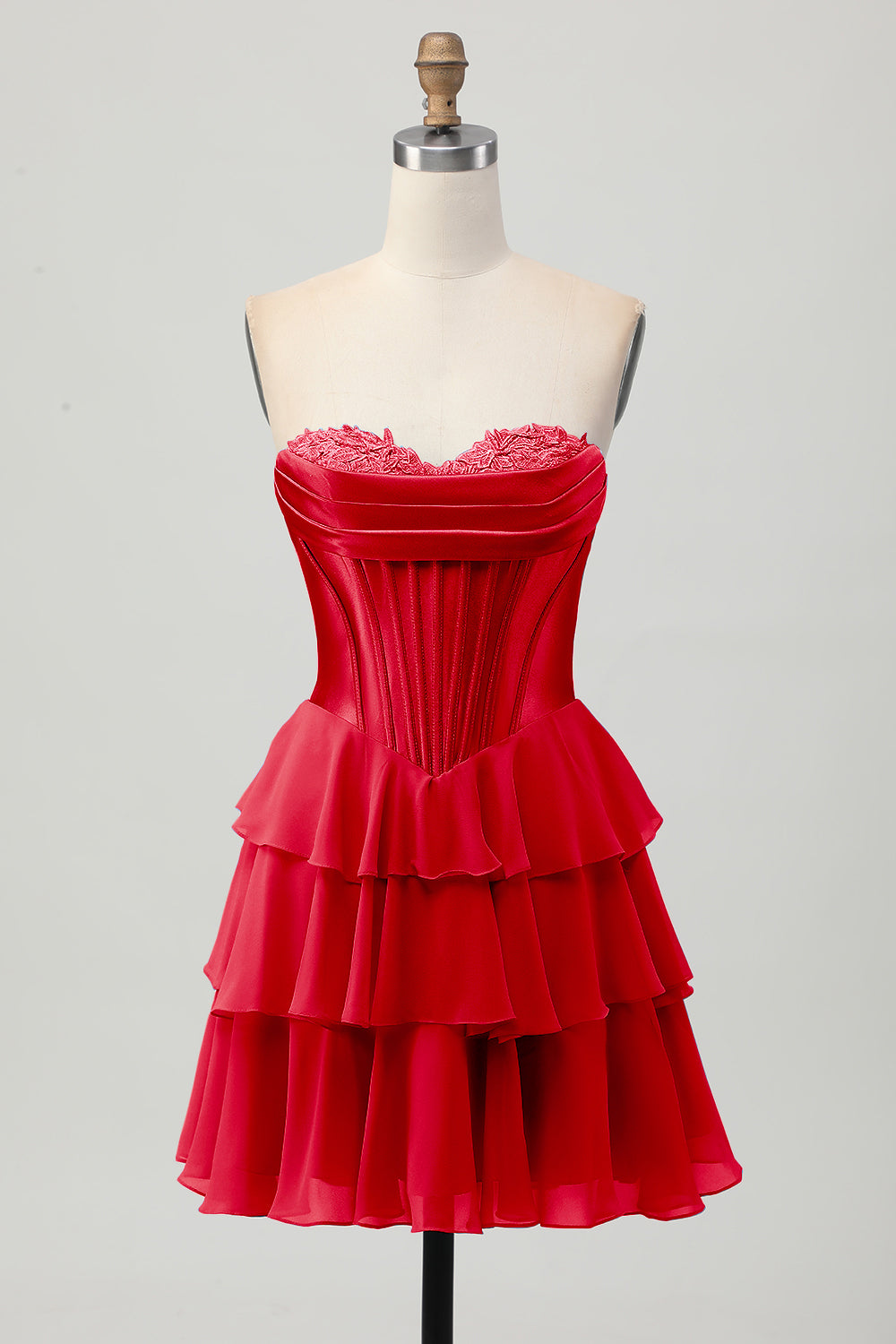 Blue Tiered Corset A Line Strapless Short Homecoming Dress