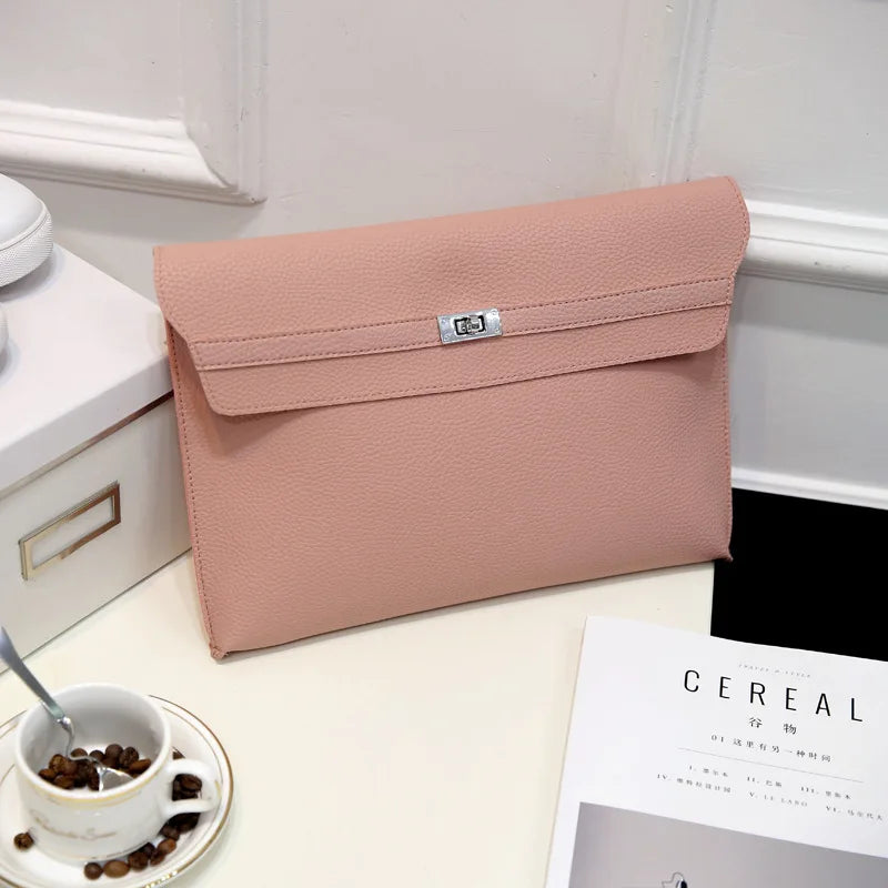 Simple Red PU Leather Envelope Clutch Bag for Women