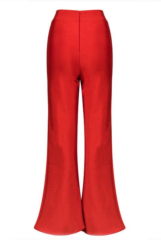 Red Empire Waist Wide Leg Women's Tight Pants