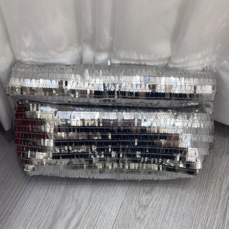 Red Sequin Leather Clutch Bag Wristlet