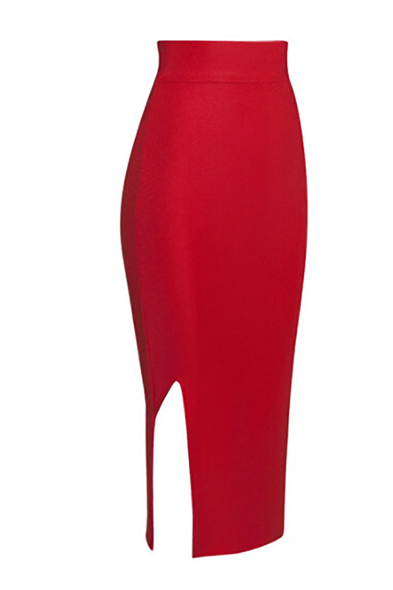 Green Sexy Slit Knee Length Bandage Skirt - Mislish
