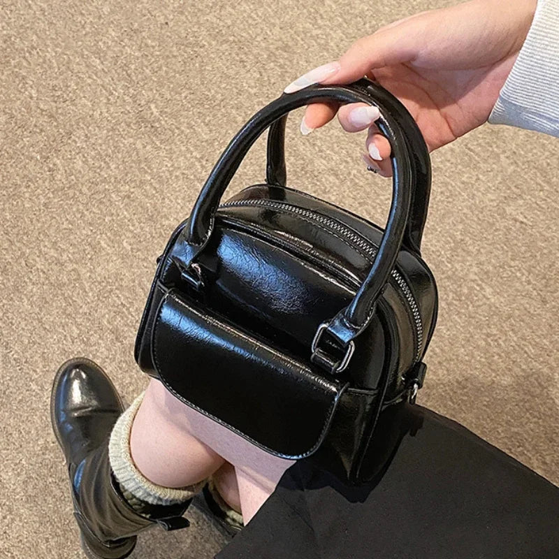 Red Solid PU Leather Underarm Shoulder Bag