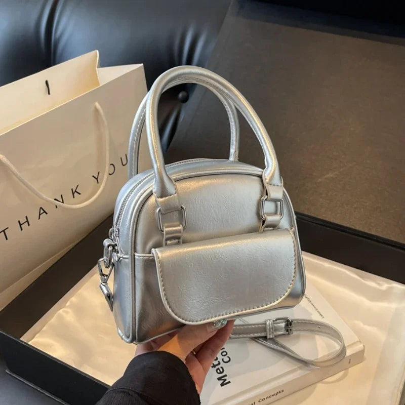 Red Solid PU Leather Underarm Shoulder Bag