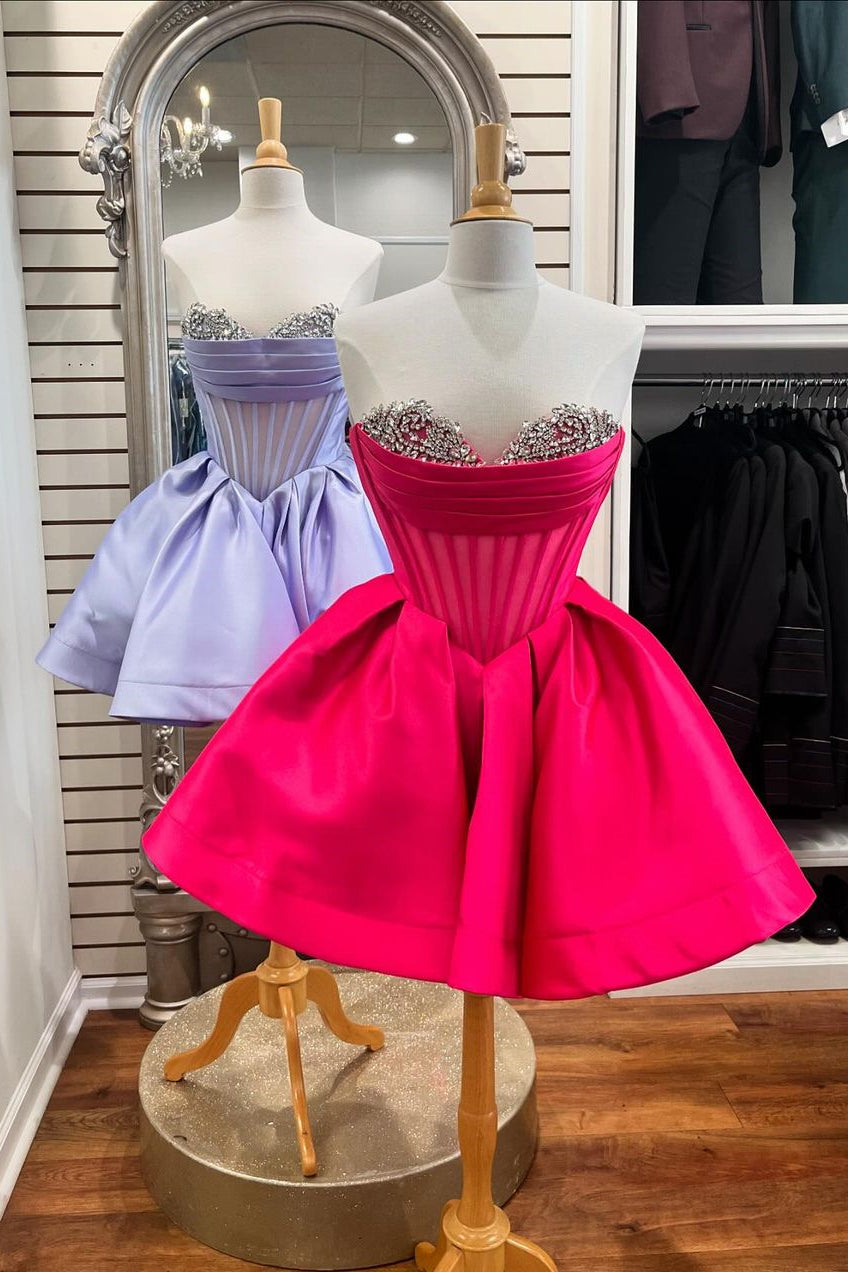 Red A-Line Sweetheart Short Satin Homecoming Dress With Beading - Fashionpara