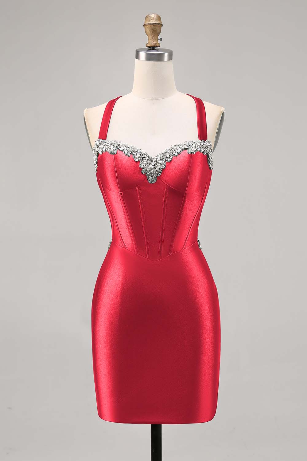 Sparkly Dark Green Corset Tight Satin Short Homecoming Dress with Beading