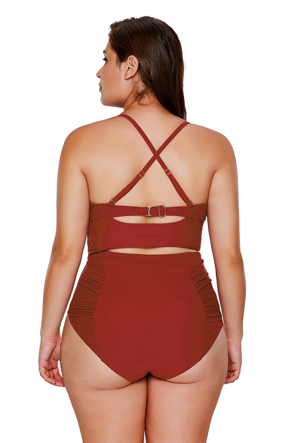 Red Strappy Neck Detail With Padded High Waist Swimsuit