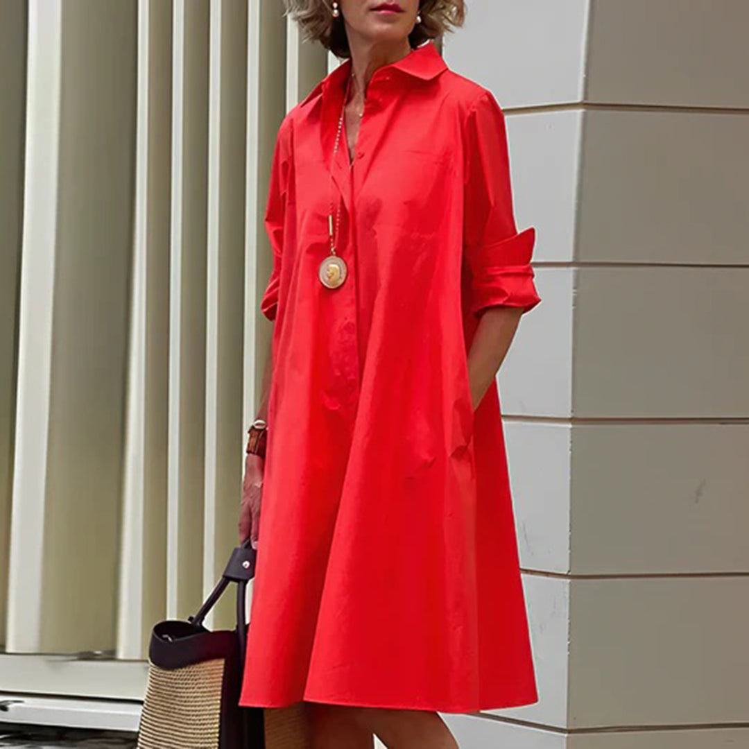 Collared Button Down Long Sleeve Pocket Oversized Shirt Midi Dress - View 2